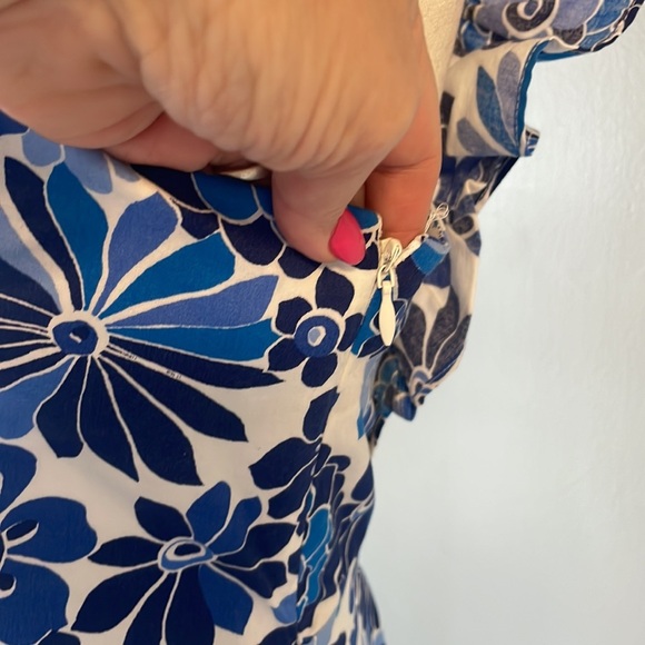 NWOT TAHARI ASL ruffle straps fit flare dress peek a boo back cotton stretch 6 - Picture 4 of 15